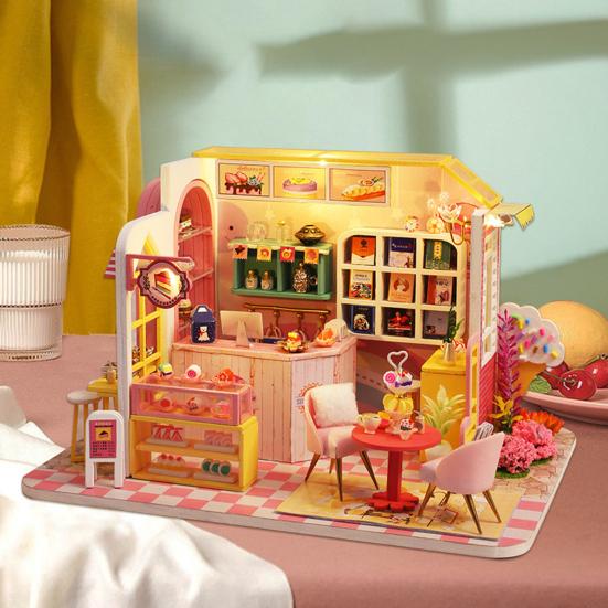 

Обучение навыкам Творческий декоративный гладкий край Деревянный магазин десертов DIY Сборка игрушечного дома Строительные игрушки