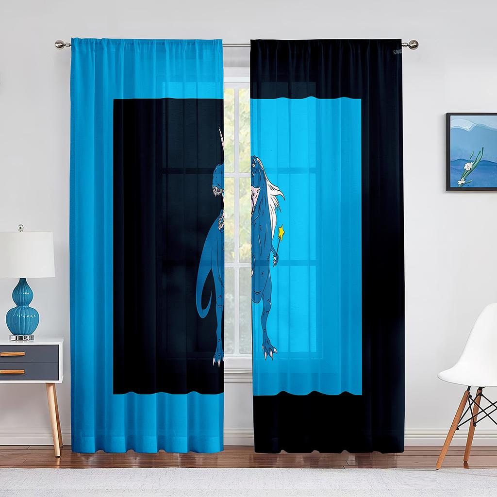 Jurassic Animals Jungle Dinosaur Trees Pattern Sheer Curtain For Living Room Window Children Bedroom Decor Tulle Voile Curtain