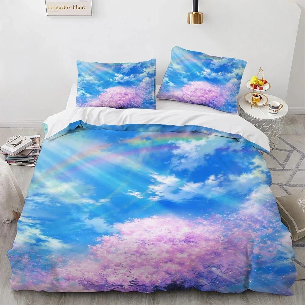 Blue Sky Cloud Duvet Cover Set King Queen Full Size for Kids Boys Girls Polyester Bedding Set Comforter Cover Landscape Pattern