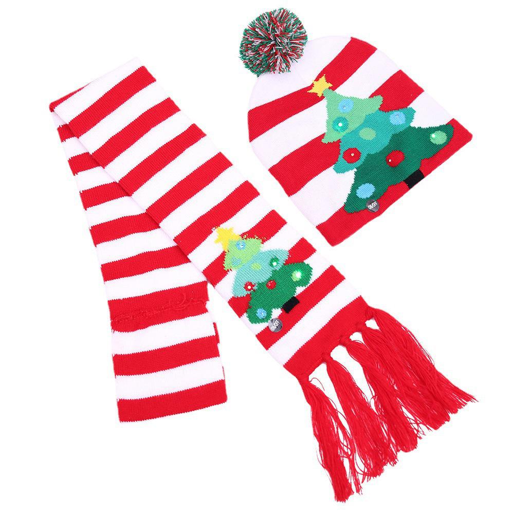 LED Pom-Pom Christmas Hat & Colorful Kids  Neck Gaiter Outdoor Set