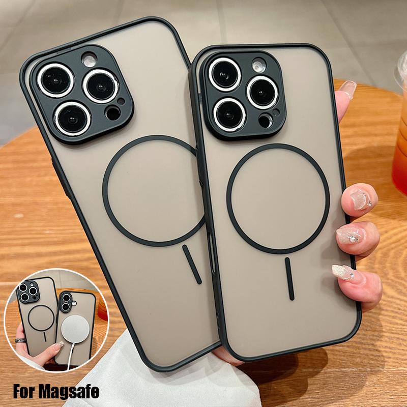 Luxury Magnetic Case For iPhone 16 15 14 13 Pro Max 16E 15 Pro For Magsafe Wireless Charge Clear Matte Hard Phone Cover Fundas