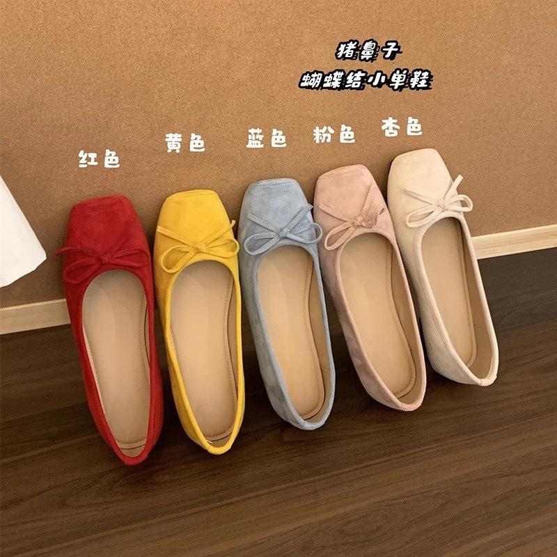 Retro ballet flat bottom red light mouth single shoes women's new suede gentle soft sole Doudou shoes one pedal ladyshoes