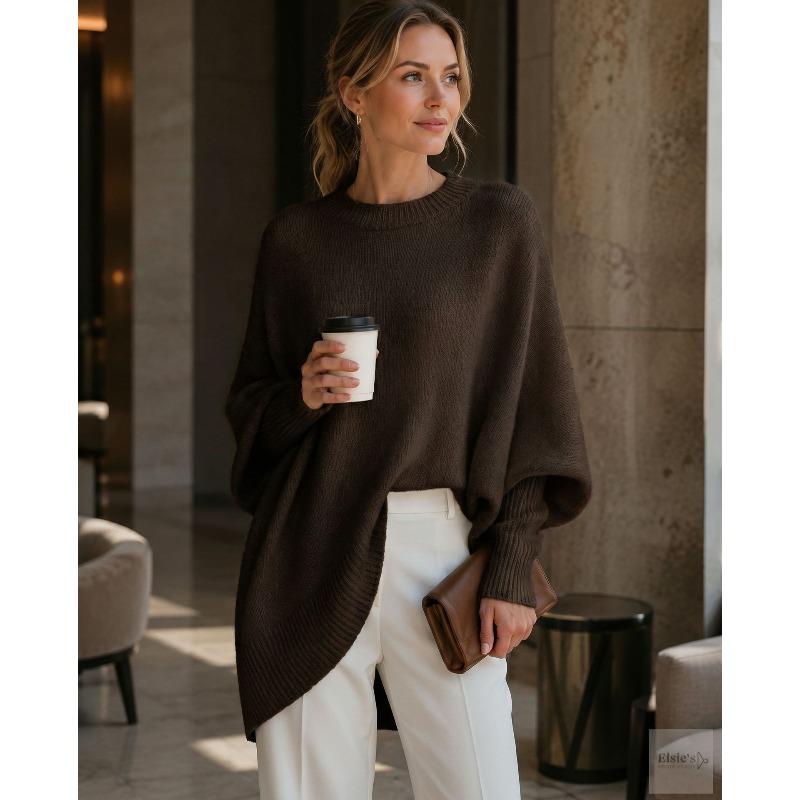 Autumn and winter crew neck pullover knitted sweater women's loose lazy style solid color women's sweater