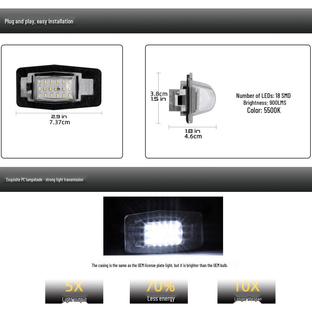 2x 18-LED Black License Plate Lights for Ford Escape/Kuga, Mercury, Mazdas MX-5/MPV