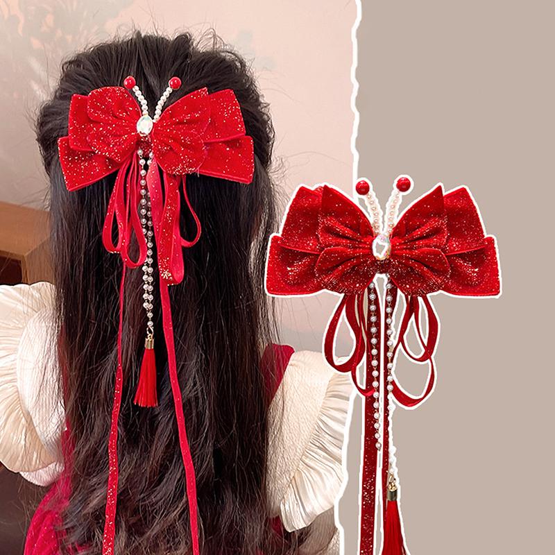 Rote Schleife Band Haar Clip Jahr Haarnadel Kawaii Haar Zubehör Für Frauen Mädchen Frühling Festival Haar Ornament