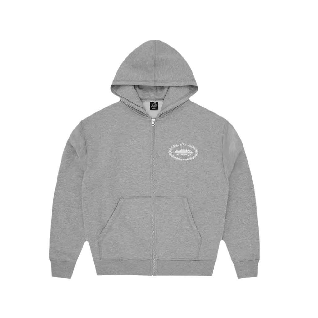 Moletom com Zíper e Estampa de Letras Corteiz Alcatraz - Conjunto Casual Patchwork Tendência