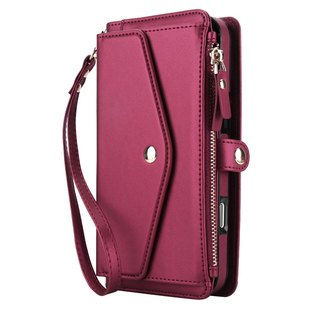 Crossbody Zipper Flip Multi Functional Detachable Wallet Leather Case For iPhone 17 Pro Max 16 Plus 15 14 13 12 11 Strap Cover