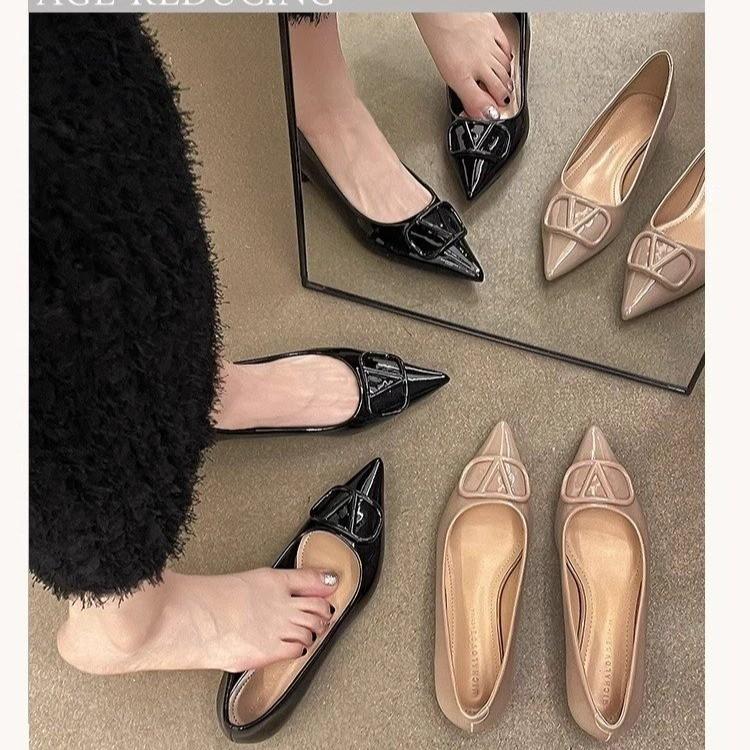 Single shoes women's inner height increase nude design sense niche one pedal light mouth casual shoes women