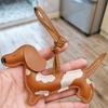 Cute Dachshund Dog Keychain PU Animal Bag Charm Soft Puppy PU Leather Key Ring  Pet Lover Gift