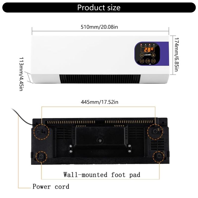 Wall Heater Electric Space Heater Quick Heating Remote Control Household Heater for Bedroom Garage Office Household