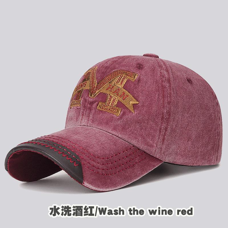 American Hat Washed Hat Men'S Casual Baseball Cap Outdoor Embroidery Big M Trendy Versatile Sunscreen Hat