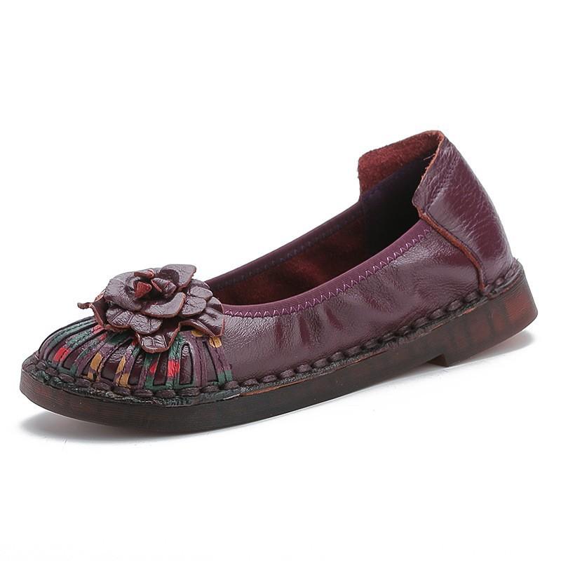 Retro Leather Shoes Ethnic Style Comfortable Pregnant Women's Shoes Genuine Leather Soft Sole Women's Shoes Beans Shoes Shallow Mouth Handmade