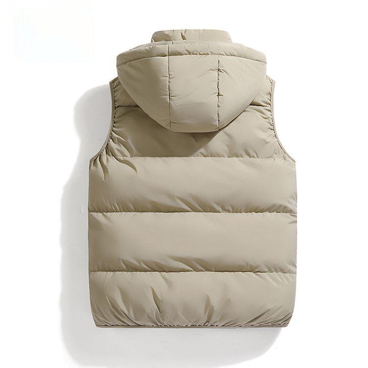 Hooded Vest Men Casual Waistcoat Sleeveless Padded Jacket Couples Detachable Hat  Zipper Pockets Down Jackets Men Outwear
