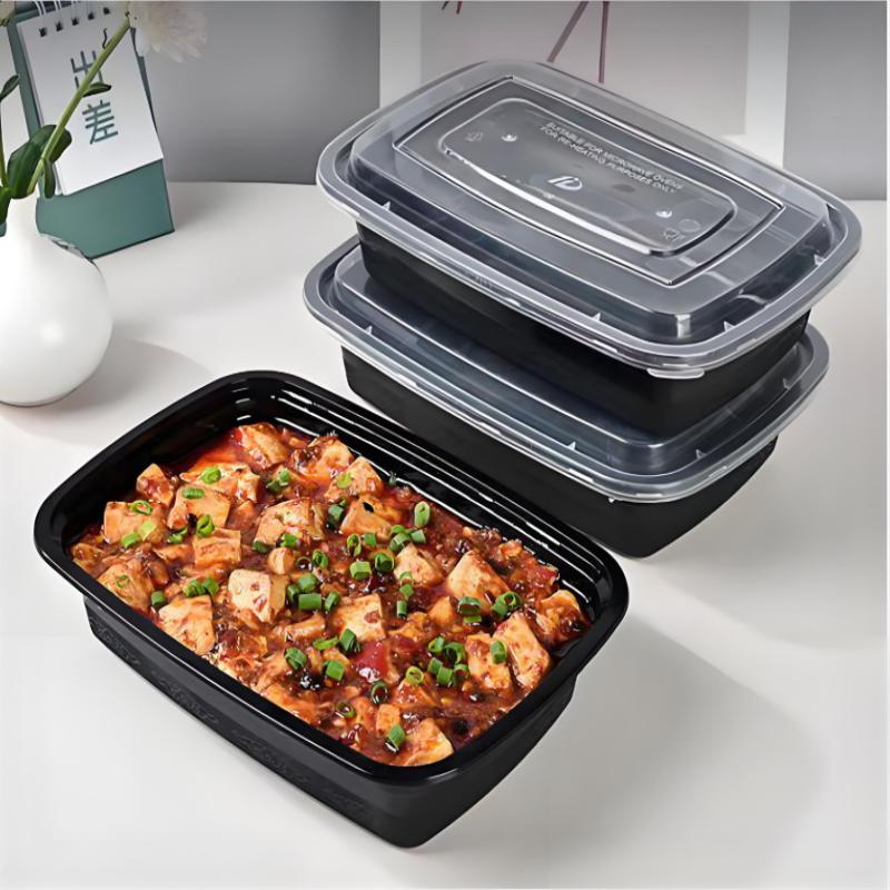 10Pcs Black Plastic Disposable Food Containers With Lids - Ideal For Salads, Sandwiches, And Kitchen Fridge Storage