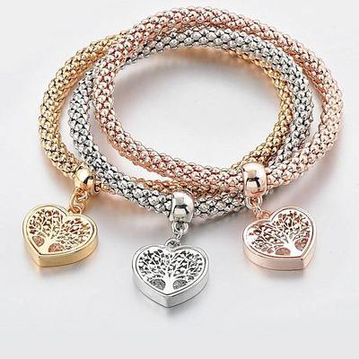 European & American Exaggerated Elastic Bracelet with Tree of Life Crystal Pendant