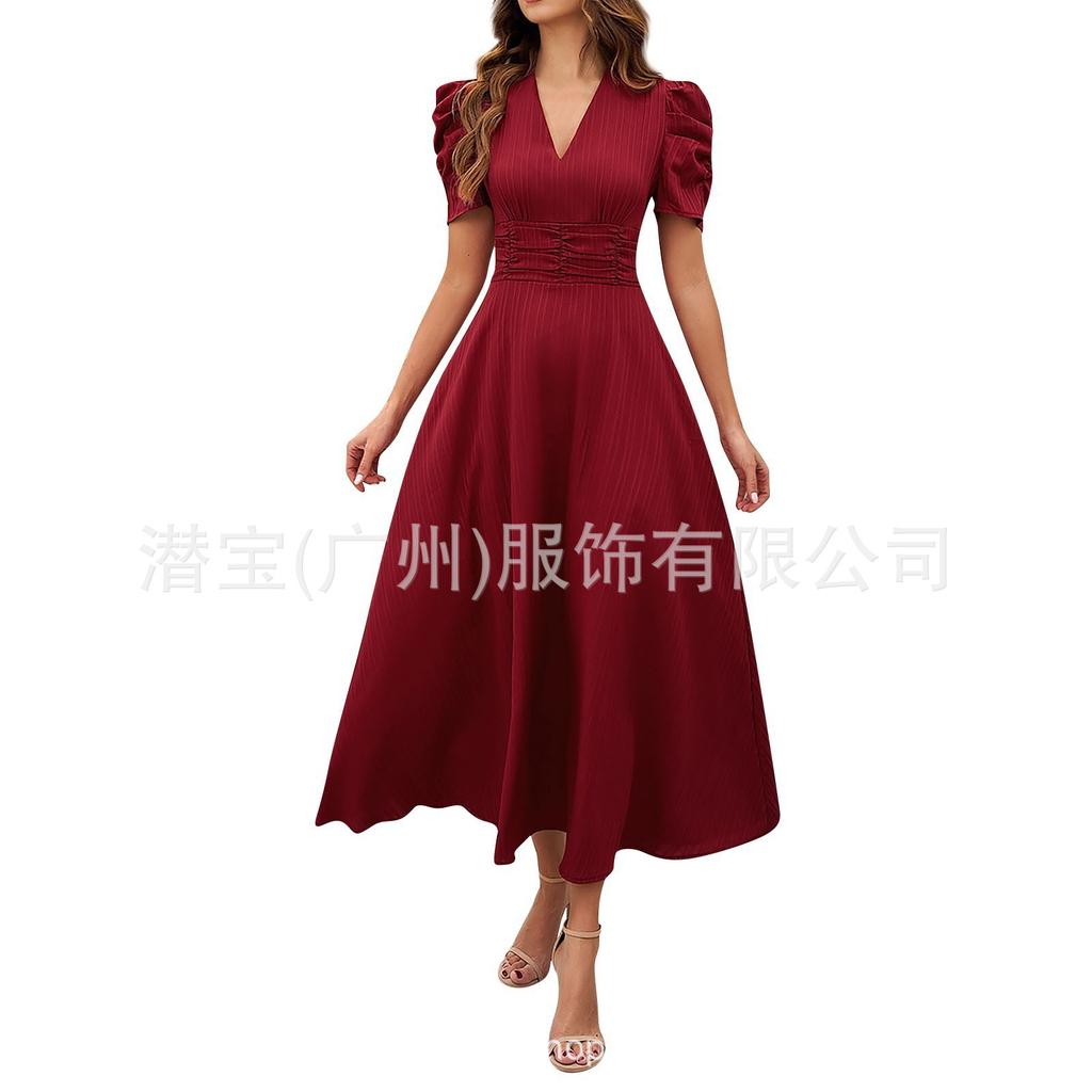New European and American women's clothing fashion temperament high waist high waist short sleeve dress