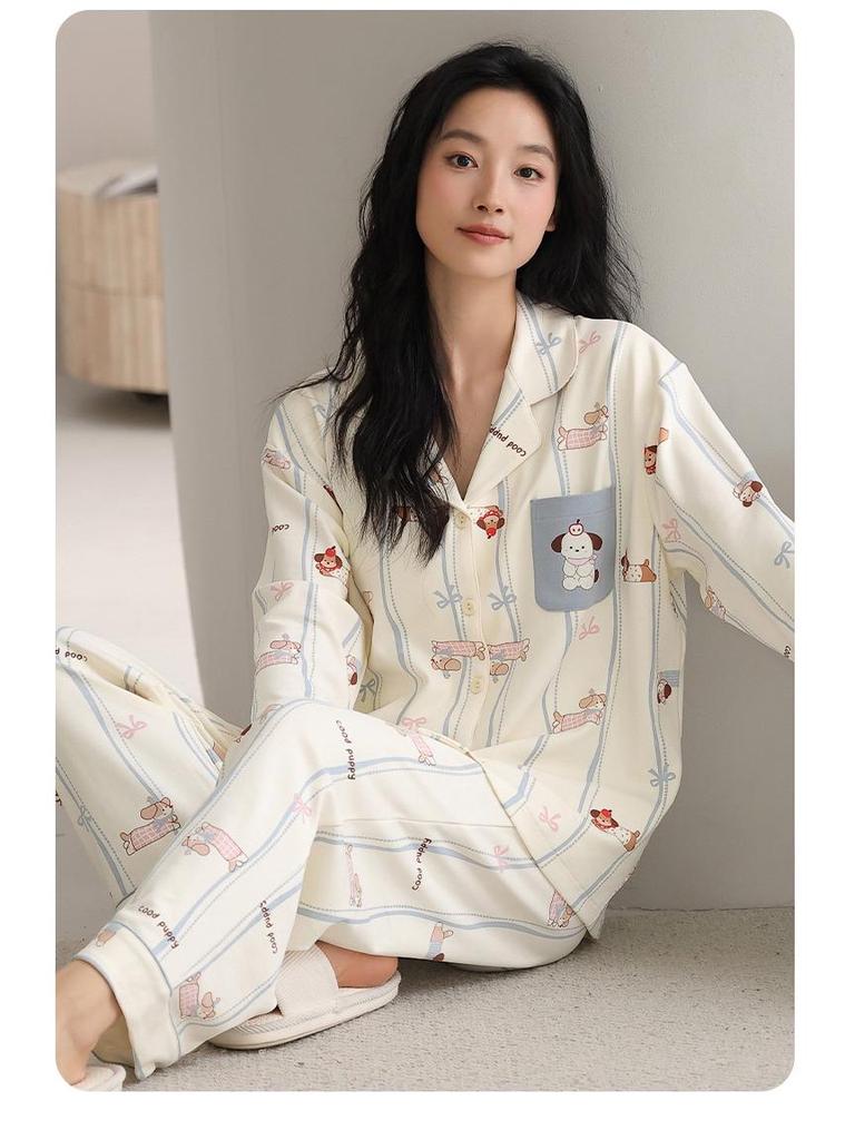 Conjunto de Cardigan de Pijama de Algodão de Manga Longa Plus Size para Mulheres Outono/Inverno 2025