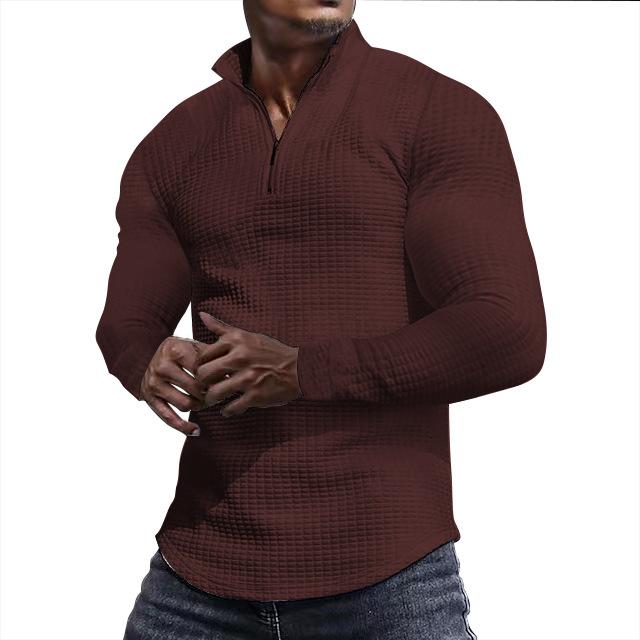 Men's Spring and Autumn Small Checkered Sweatshirt Stand Collar Half Zipper Long Sleeve Jacquard Men's Top Trendy and Versatile