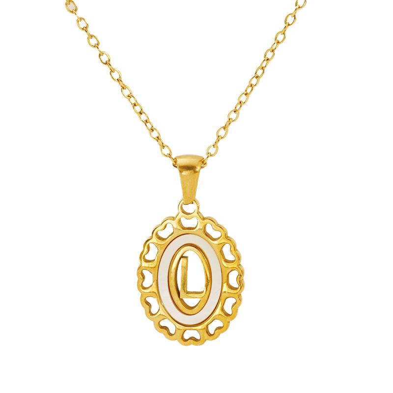 Titanium steel love hollow letter pendant female versatile fashion simple oval letter necklace female