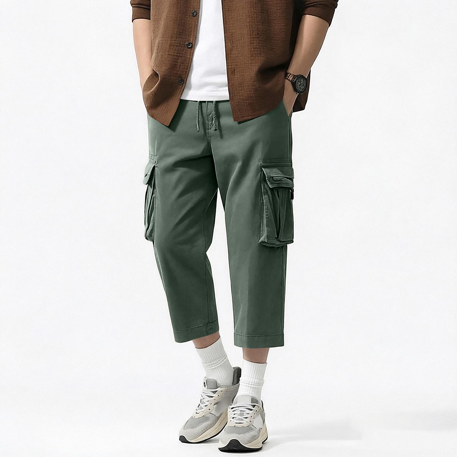 Men s Workwear Cropped Pants, Relaxed-fit Straight-leg Trousers 30