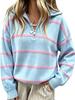 2026 Fall/Winter Women's Striped Zipper Sweater - Loose European and American Fashion Knit Pullover