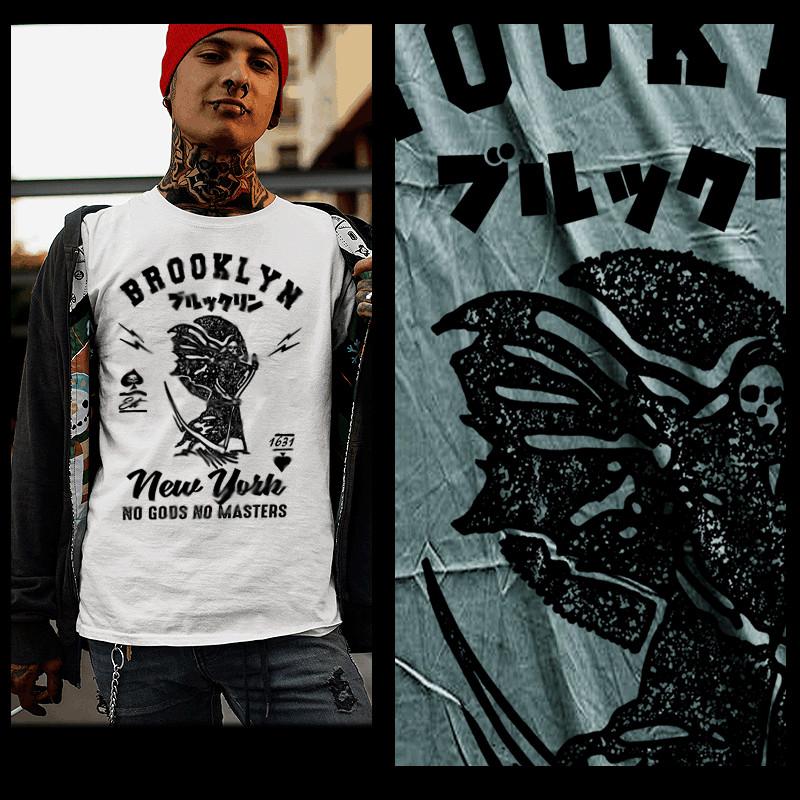 

Brooklyn T-Shirt NYC BK New York 1980s concrete jungle no love Japanese Kanji 3XL