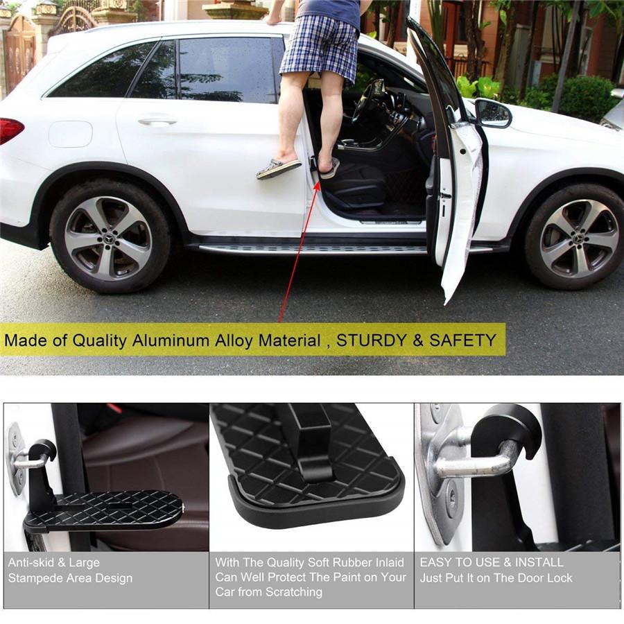 Universal Extended Car Step Aluminum Folding Ladder, U Shaped Slam Latch Foot Pegs
