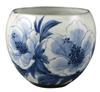 Kyo-yaki Kiyomizu-yaki Teacup, White, 9cm Diameter, Touan Kiln, Blue and White Hibiscus Design, Gift Boxed, Ask-08