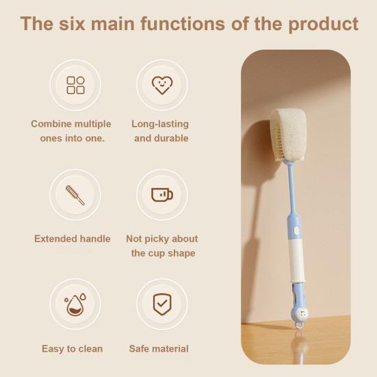 1/2Pcs 6-in-1 Water Bottle Cleaning Brush Food-Grade Bristles Multifunctional Bottles Straws Cups Mugs Scrubber Travel-Friendly Cleaning Tool
