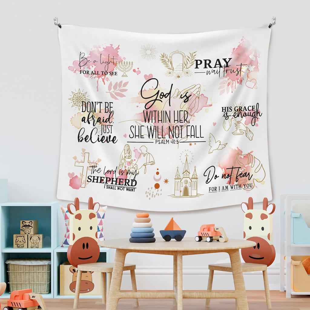 Christian God Is Within Her She Will Not Fall Wall Tapestry Bible Verse Wall Tapestry Hanging for Bedroom Girly Room Religious