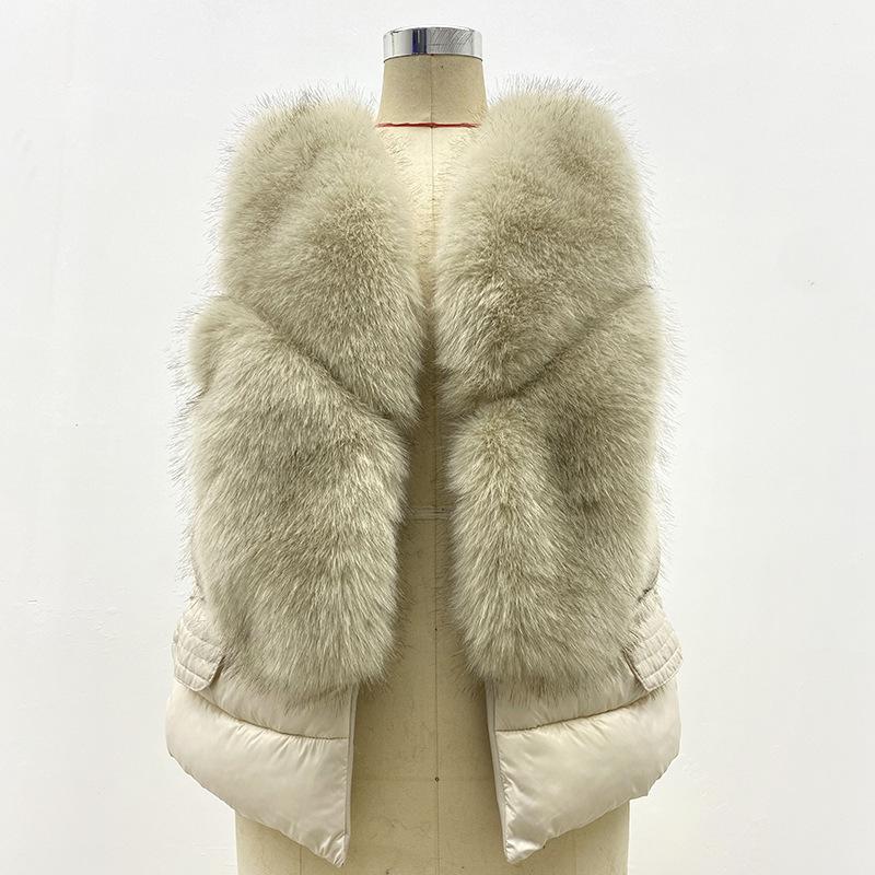 

Пуховый жилет из хлопка осень и зима новый короткий искусственный мех лисы искусственный мех сращивание модный темперамент теплое пальто женщины One Size абрикосовый