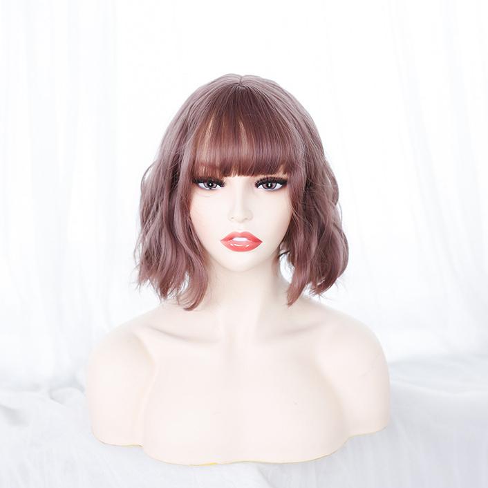 

Женские короткие волосы, волнистые, розовые, черные, пудровые, с воздушной челкой, повседневная одежда, синтетические волосы 30cm-35cm