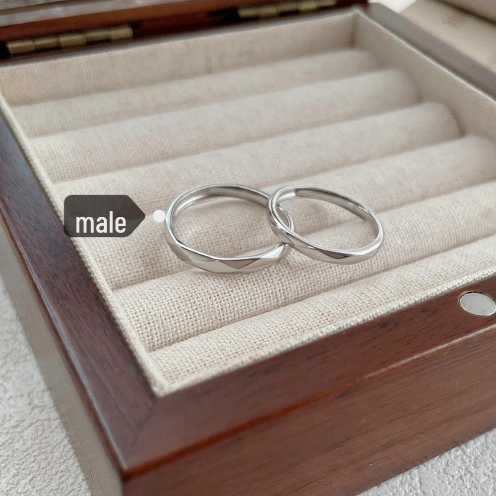 S999 Sterling Silver Minimalist Diamond Shape Adjustable Couple Ring Set - Light Luxury Pure Silver Band