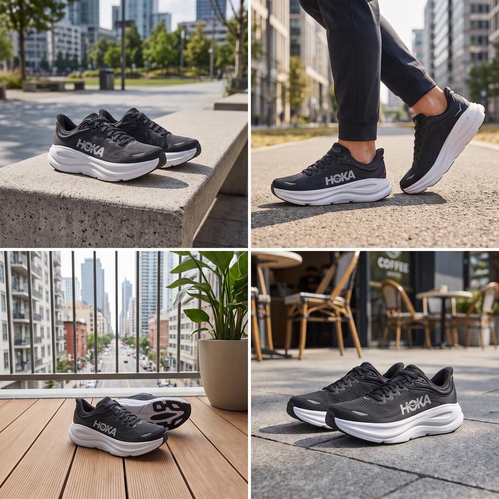HOKA Bondi 9 Schwarz Weiß Herren Sneaker 1162011-BWHT