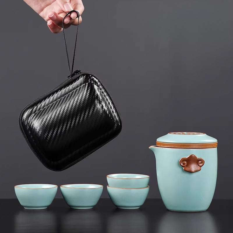 Ru Kiln Portable Travel Tea Set High-end Quick Cup Teacup One Person Outdoor Camping Tea Drinking Equipment