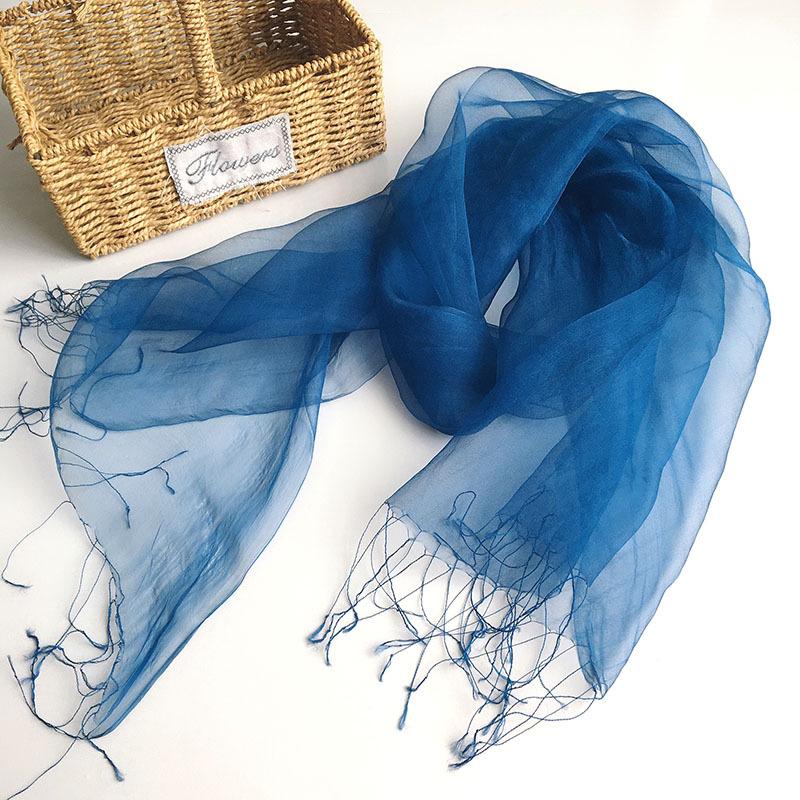Silk Silk Scarf Women'S Blue-Dyed Mulberry Silk Solid Color Versatile Summer Scarf Thin Sunscreen Outer Shawl Yarn