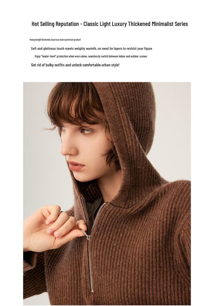Damen Pullover mit halbem Reißverschluss aus geripptem Kaschmir - Herbst/Winter Lockere Passform mit lässigem Revers