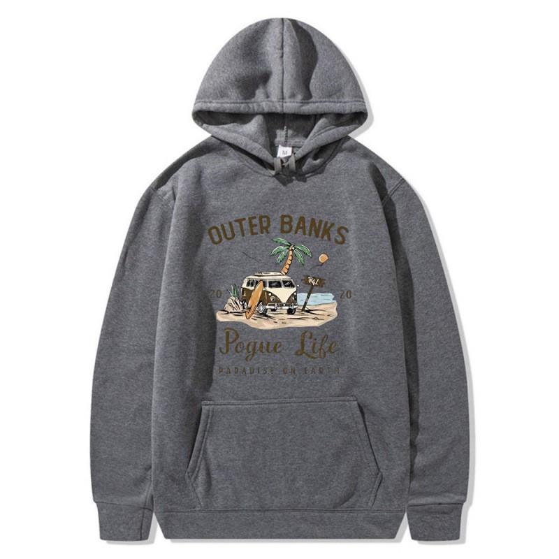 Outer Banks Pogue Life Printed Hooded Sweatshirt Men Loose Fit Fleece Pullover Fall