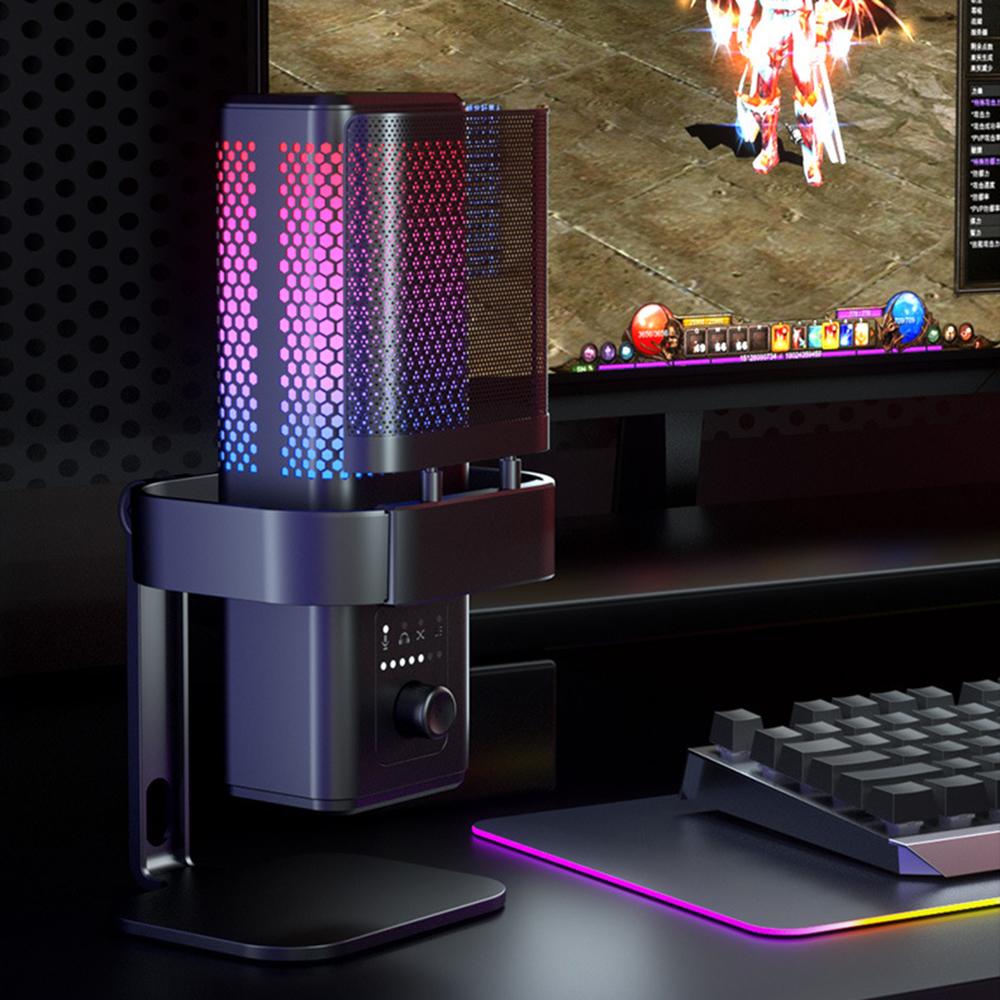 Metalowy Mikrofon Kondensatorowy z Oświetleniem RGB Profesjonalny do Streamingu i Nagrywania, Mikrofon USB na Biurko do Podcastów dla Komputera PC Laptop