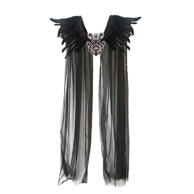 Gothic Feather Shawl Shrug Shoulder Wrap Victorian Lace Collar Halloween Cosplay Costume Accessories for Adult Women