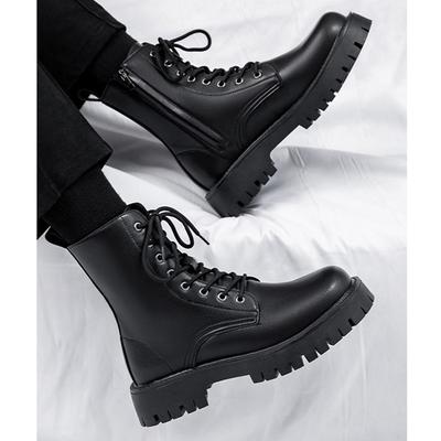 Spring Autumn Genuine Leather Shoes Mens Fashion Boots High Top Brand Male Ankle Boots Pure Black Non-slip Thick Sole