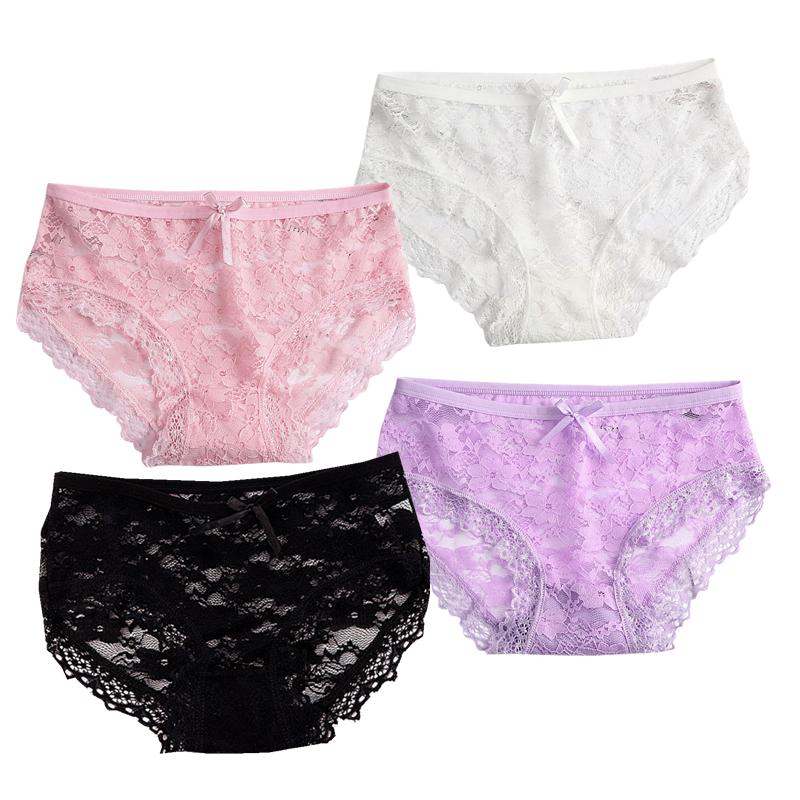 4 SZT Damska Seksowna Bielizna Koronkowe Oddychające Majtki Oddychające Koronkowe Wykończenie Siateczkowe Majtki