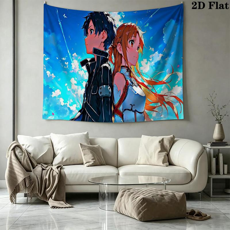 Sword Art Online Wall Tapestry Aesthetic Wall Hanging Printed Fabric Blanket Decorative Tapestries for Bedroom Living Room Home Decor