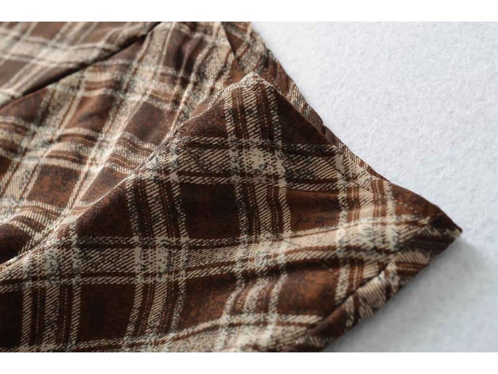 Women's High Waist Slimming A-line Brown Plaid Midi Skirt - 2025 Autumn/Winter Collection