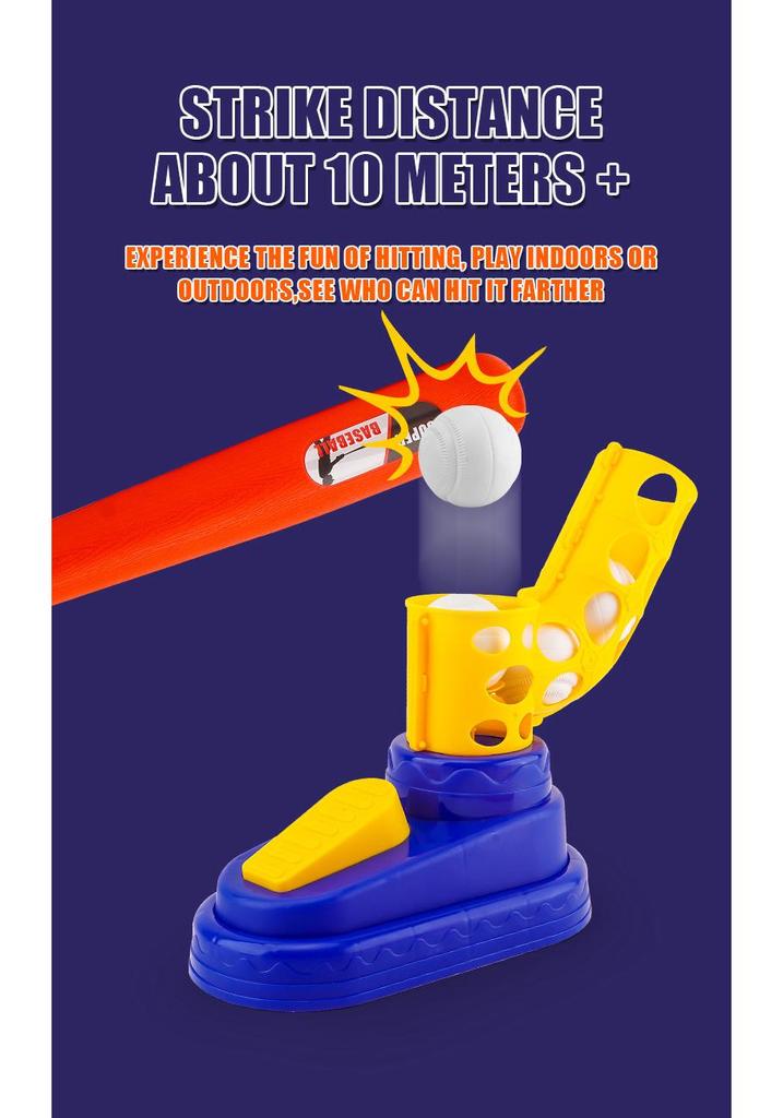 Children's Baseball Toy Set with Pedal Launcher and Telescopic Bat for Indoor/Outdoor Parent-Child Sports
