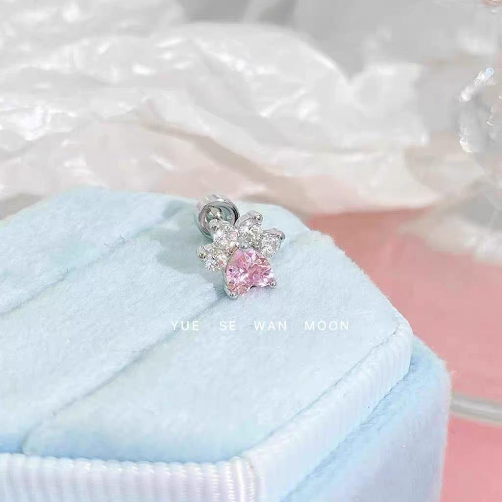 Sweet Pink Hello Kitty Heart Cat Titanium Steel Ear Stud