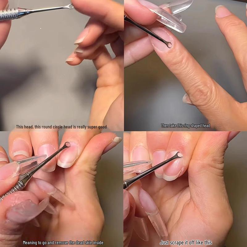 Russian Style Nail Pusher: Double-Ended Steel Tool for Cuticle Care with Round & Slanted Heads, Safe for Natural Nails.