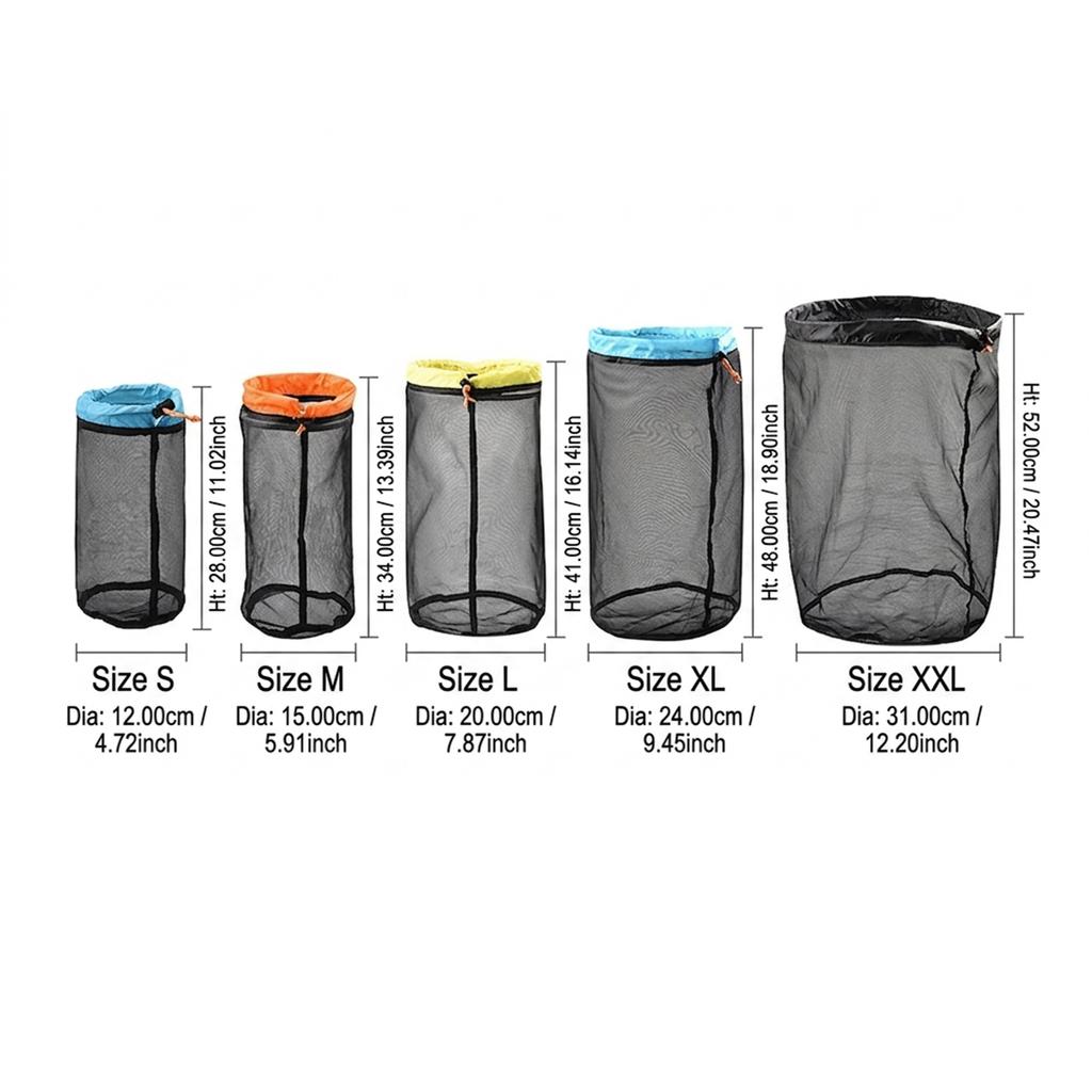 Mesh Bags Lightweight Mesh Stuff Sack Drawstring Storage Bags Compression Pouches for Camping, Hiking, Laundry & Grocery