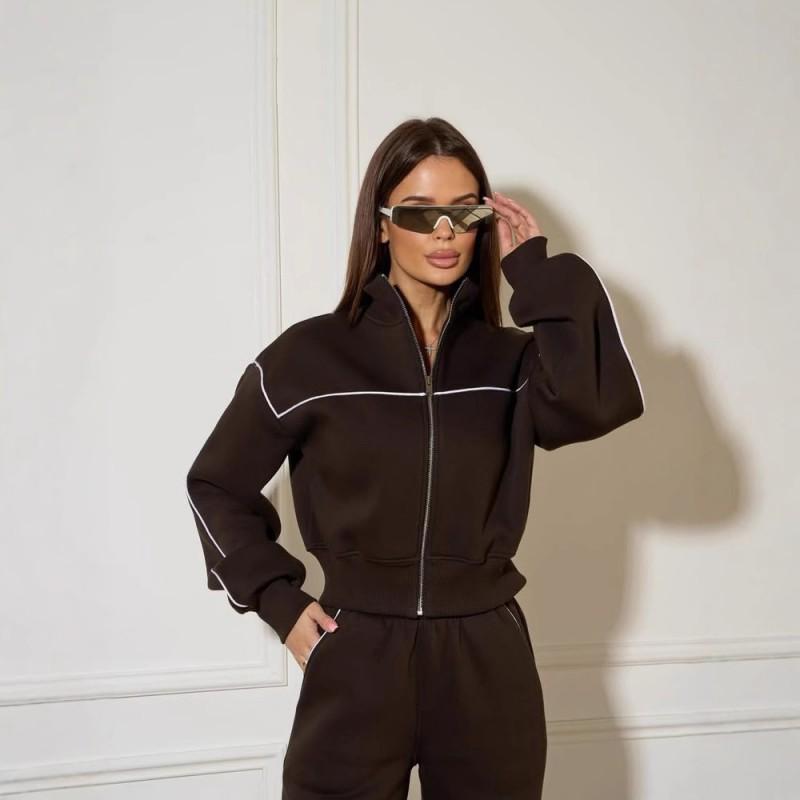 Womens Casual Sport Tracksuit Long Sleeve Zip Cardigan Pants Set Solid Color Streetwear