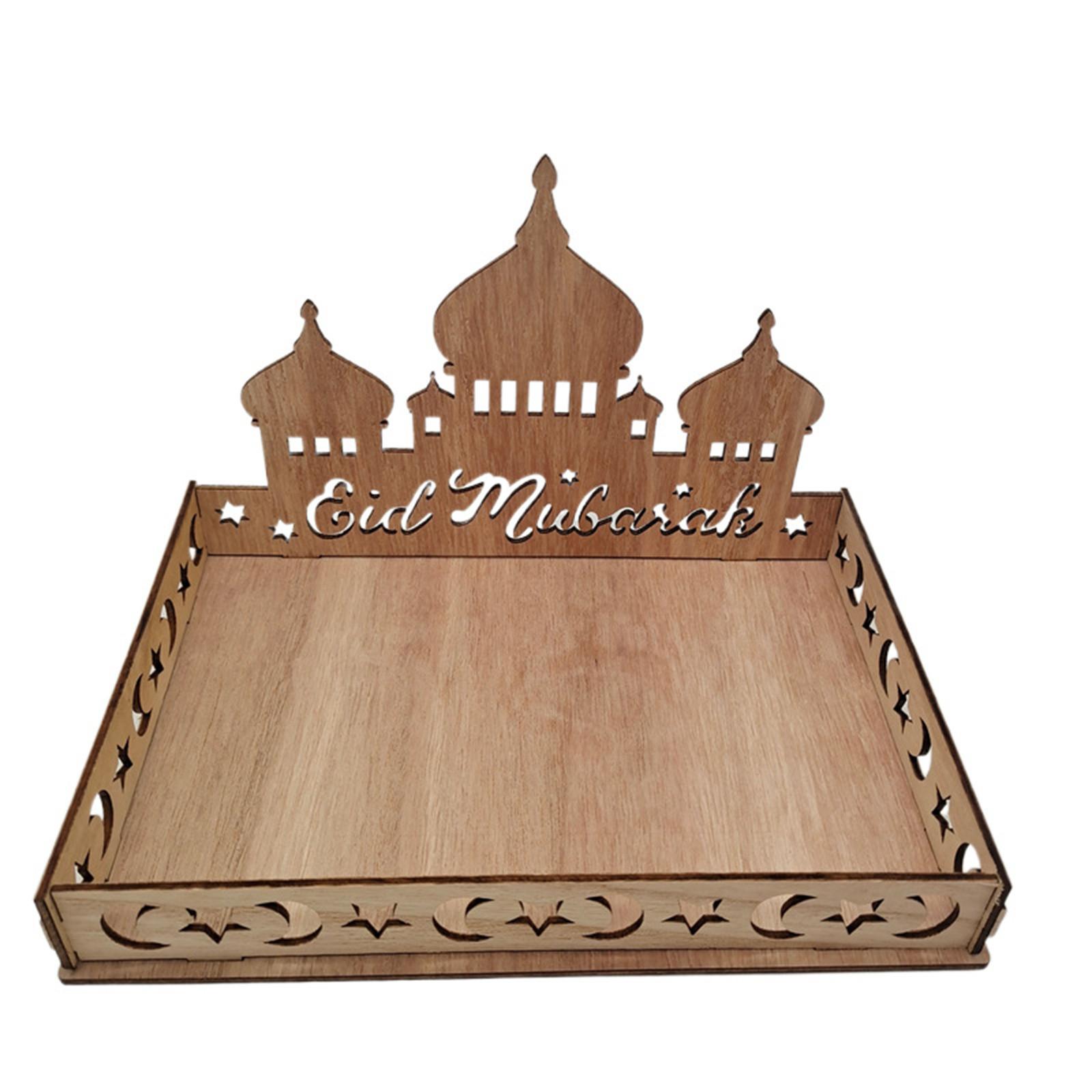 

Eid Mubarak Wooden Decorative Tray Ramadan Dessert Serving Platter Islamic Home Decor Eid Celebration Gift One Size
